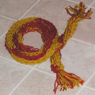 red n gold finger weave scarf