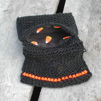 Candy Corn knitted jewelry pouch