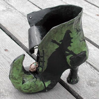 paper mache mini witch boot