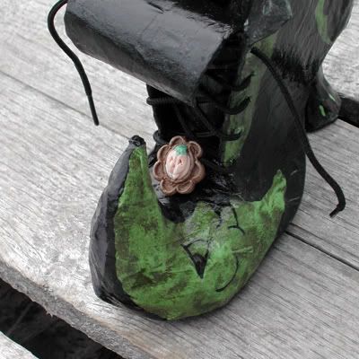 paper mache mini witch boot